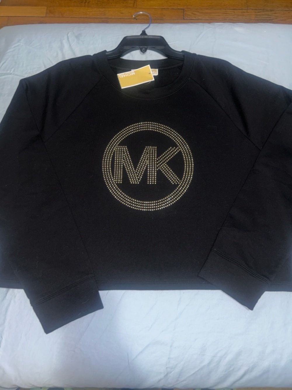 Michael Kors Black Cropped Sweatshirt with Gold MK Logo - Picture 2 of 4